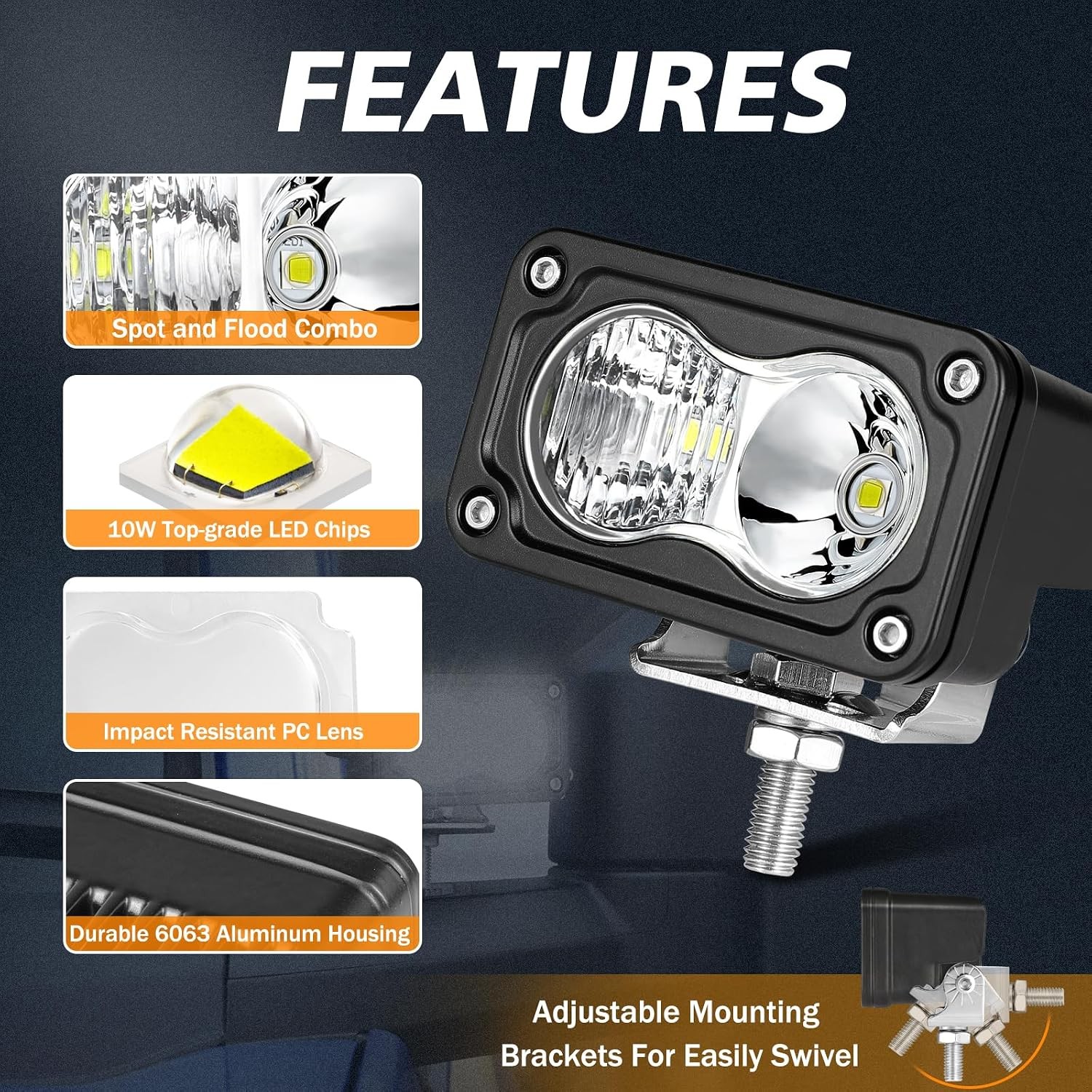 3 Inch 40W LED Pods Lights, Off Road Ditch Light Spot Flood Driving Cubes, 2 Pac