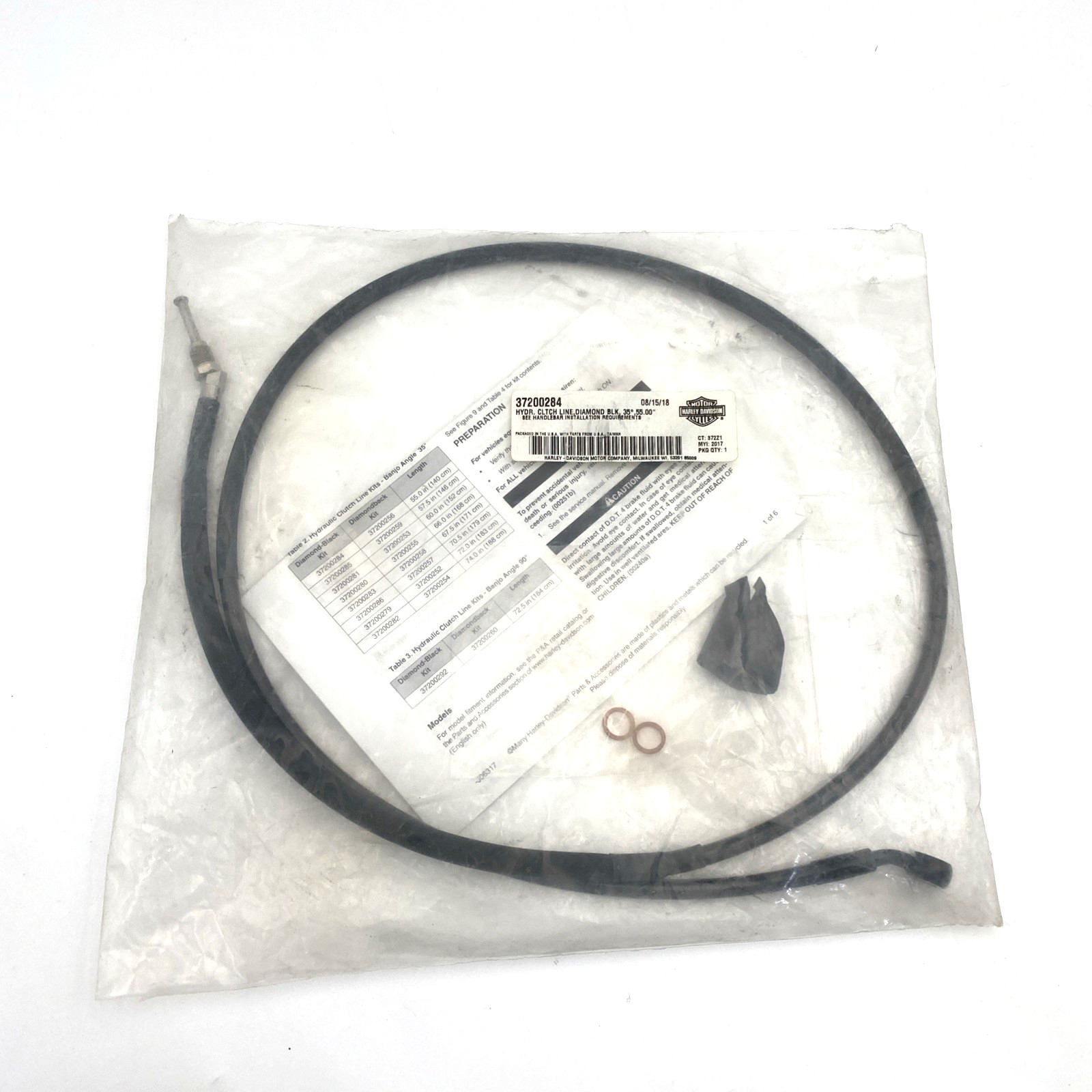 OEM Harley 37200284 Diamond Black 55 in Hydraulic Clutch Line 19-20 Freewheeler