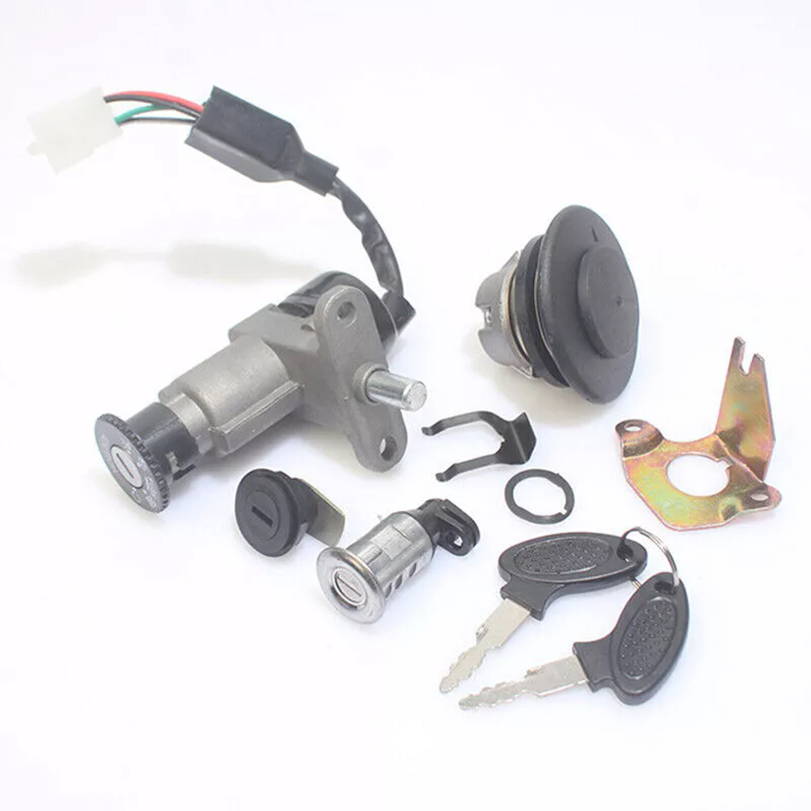 Universal Motorcycle Scooter Fuel Gas Cap Ignition Switch Key Seat Lock Set