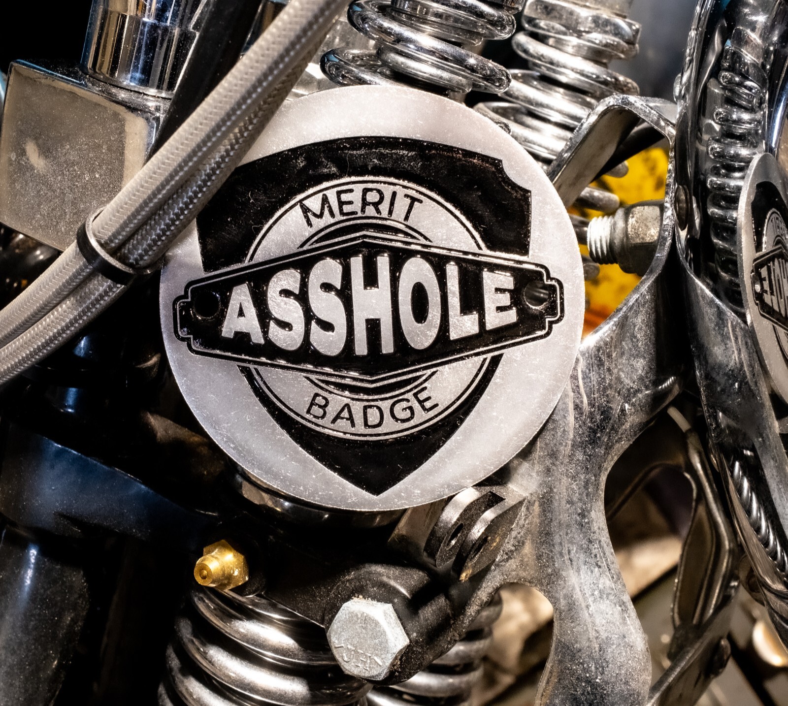 Engraved A-hole Merit Badge Evo Shovelhead 2 Hole Timing Cover Harley Davidson