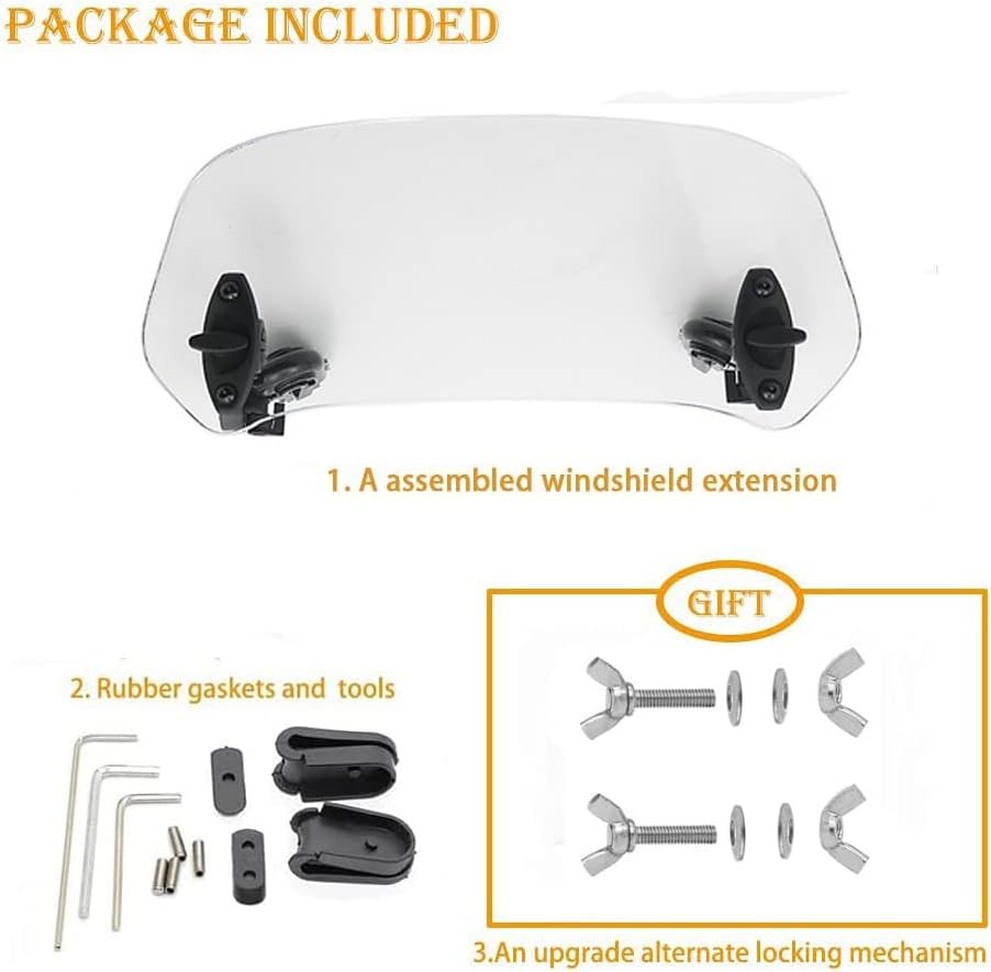 Motoparty Motorcycle Windshield Extension – Universal Adjustable Clip-on Windscr