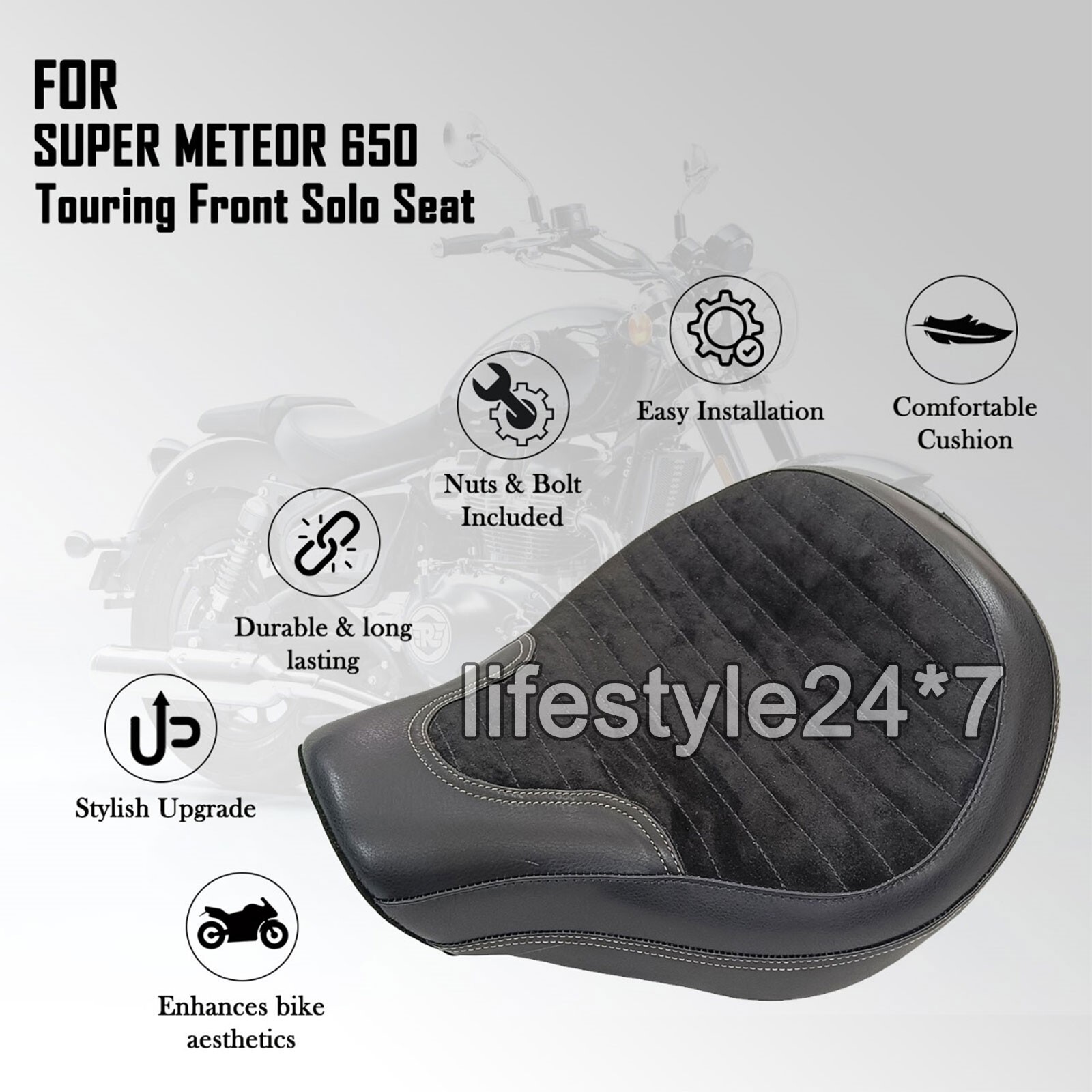 For Royal Enfield Super Meteor 650 “Black Customized Touring Front Solo Seat”