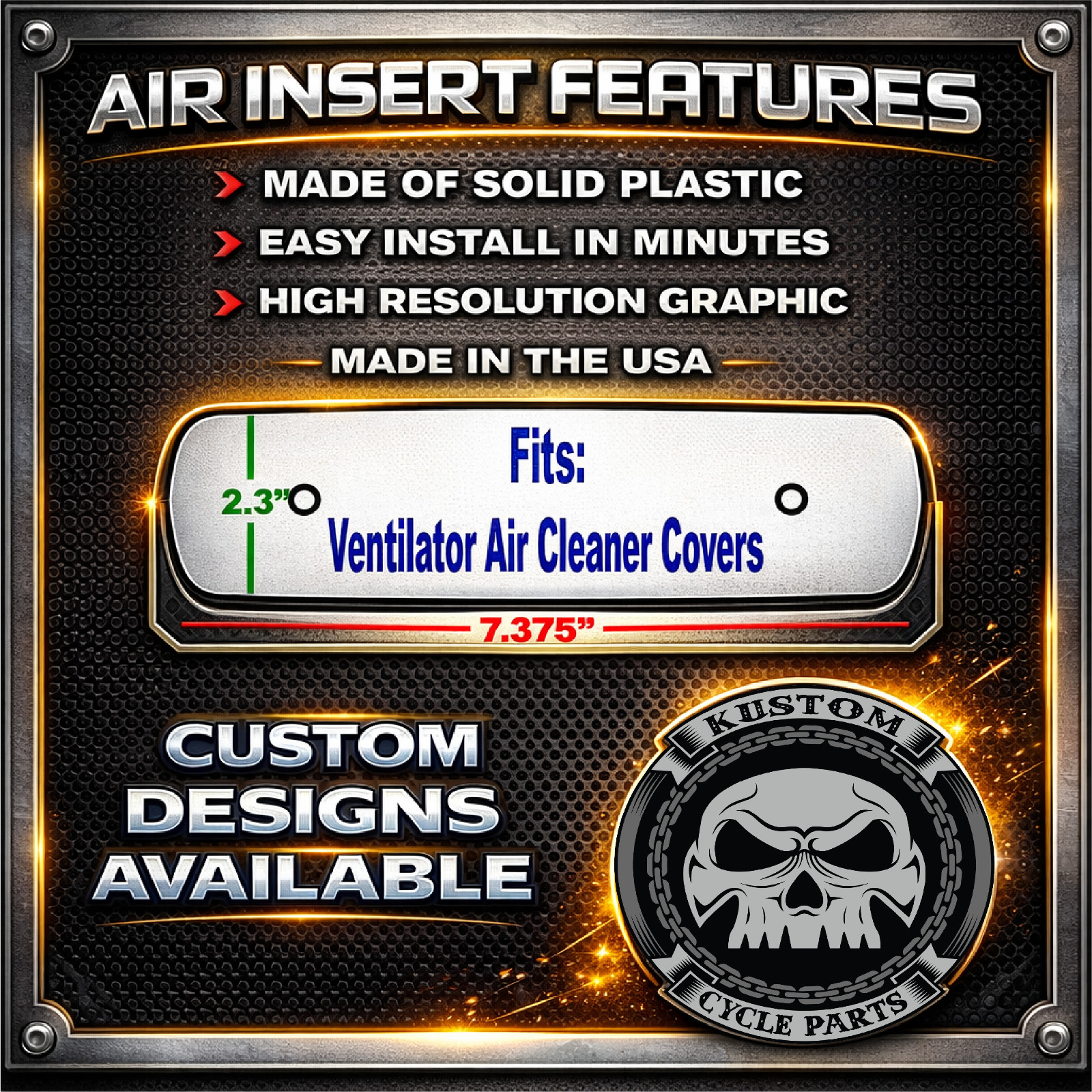 Faux Black Stitch Leather 114 Air Cleaner Insert. Replaces Stock Harley Insert