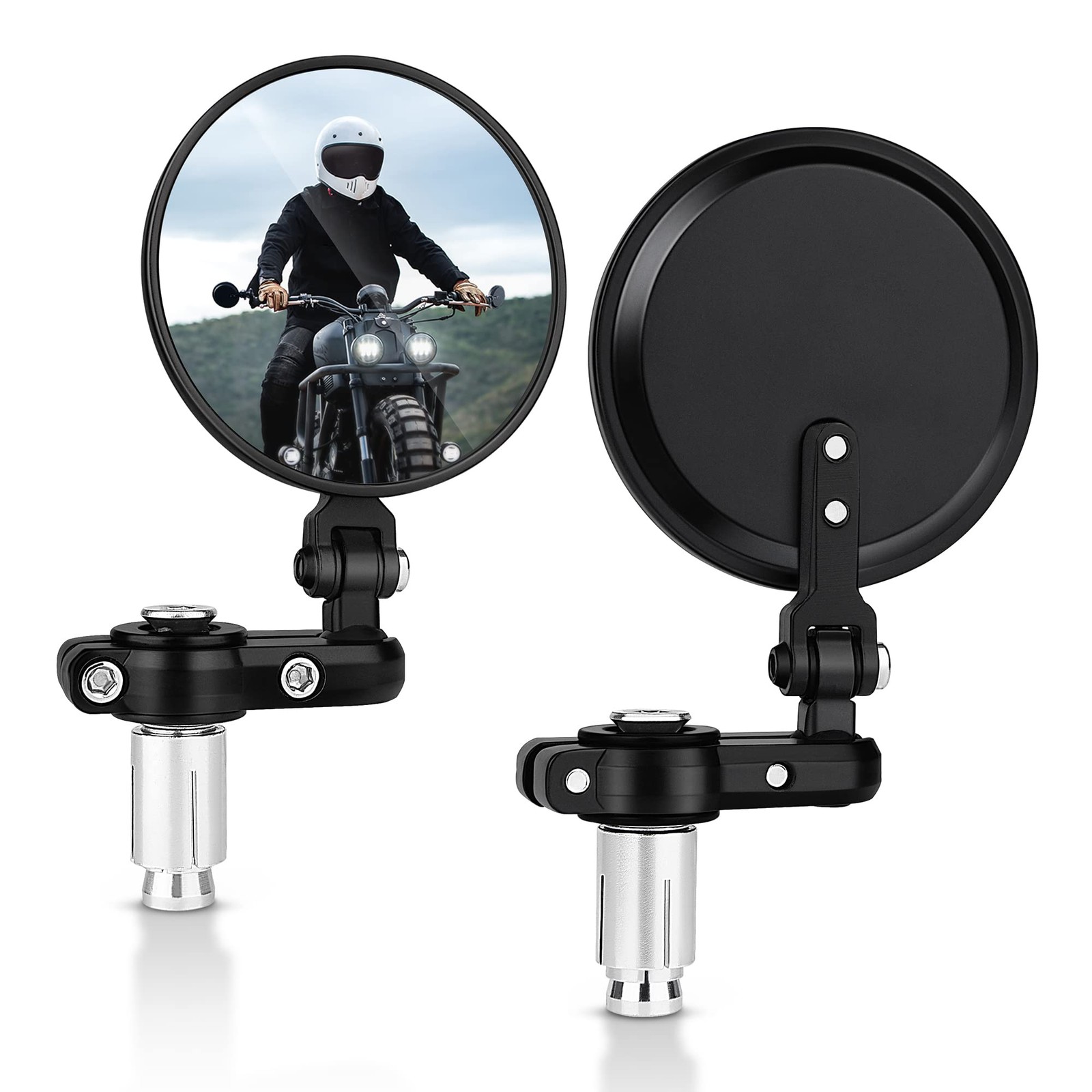MICTUNING Universal Motorcycle Mirrors, 7/8″ (22mm) 3″ Round Style, Black