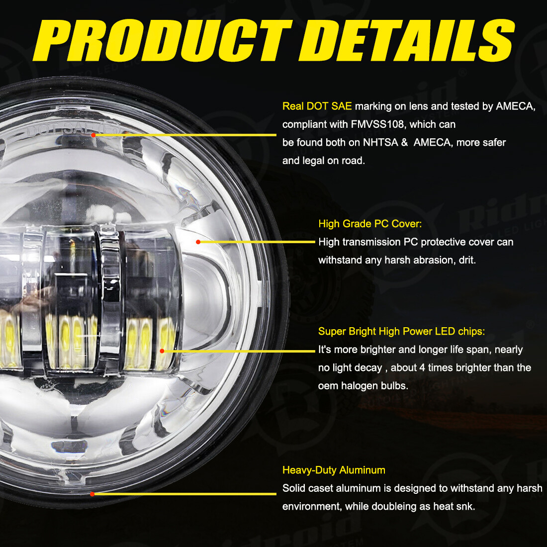 7Inch 140W LED Headlight Hi/Lo + 2Pcs 4.5Inch 80W Fog Light for Harley Davidson