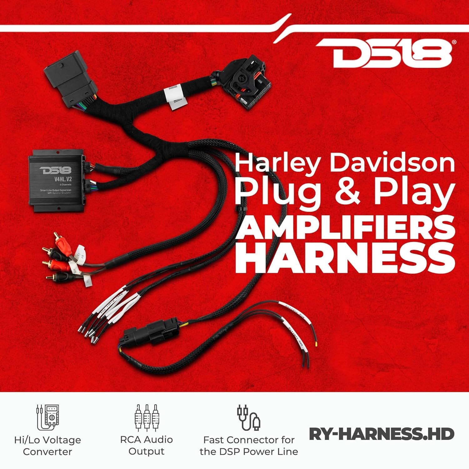 DS18 Harley Davidson Plug and Play Harness for Amplifiers – Touring Bike (2014+)