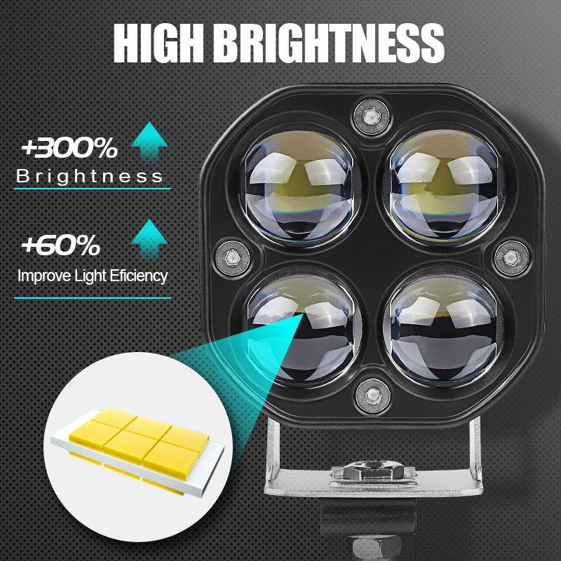 2X 60W 10000LM LED Motorcycle Driving Fog Spot Light Auxiliary Lamp White+Amber