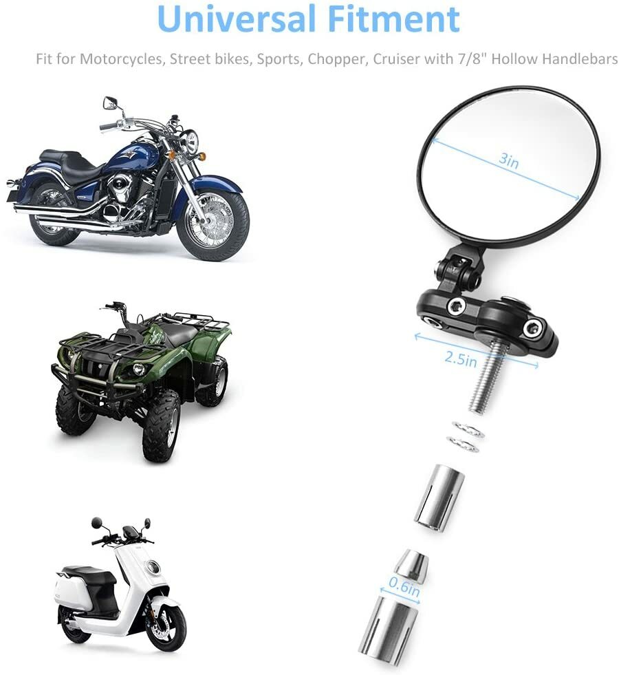 7/8″ Folding Bar End Motorcycle Mirrors Aluminum Black Right and Left Cafe Racer