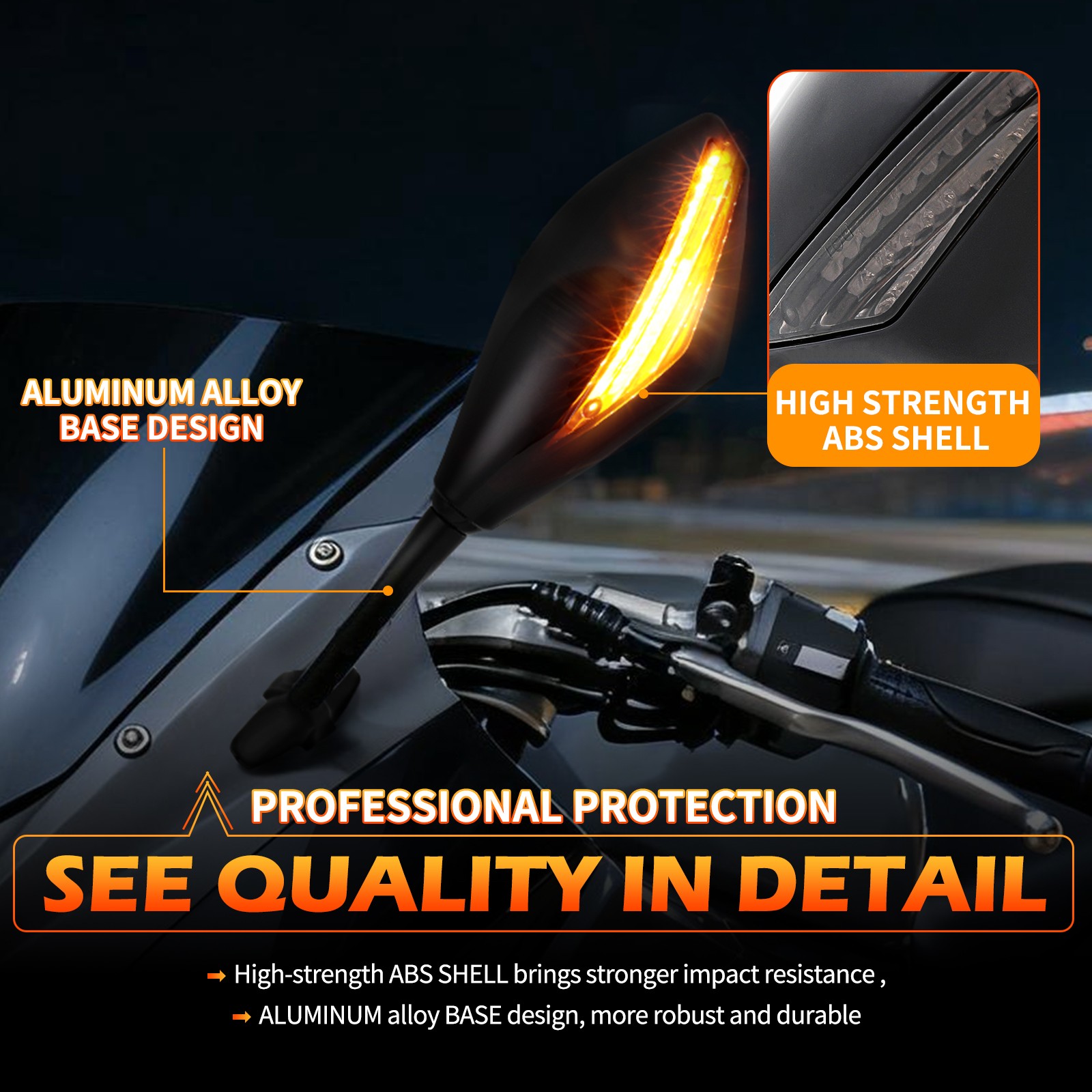 Rear View Mirrors w/ LED Turn Signal Light For Kawasaki Ninja 500 650 ZX6R ZX10R