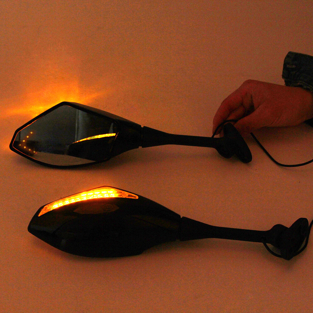 Motorcycle Rearview Side Mirrors w/ LED Turn Signal Blinker Light For Kawasaki