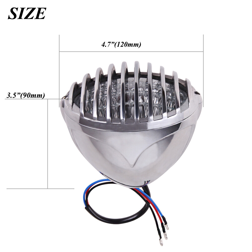 Motorcycle 4.7″ Finned Grill Headlight For Harley Dyna Sportster Bobber Chopper