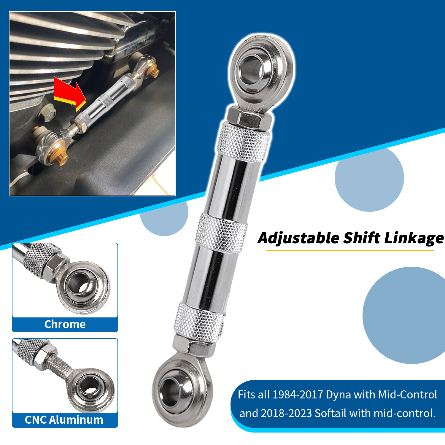 Chrome Adjustable Shift Linkage Mid Control Shifter Link For Harley Dyna Softail