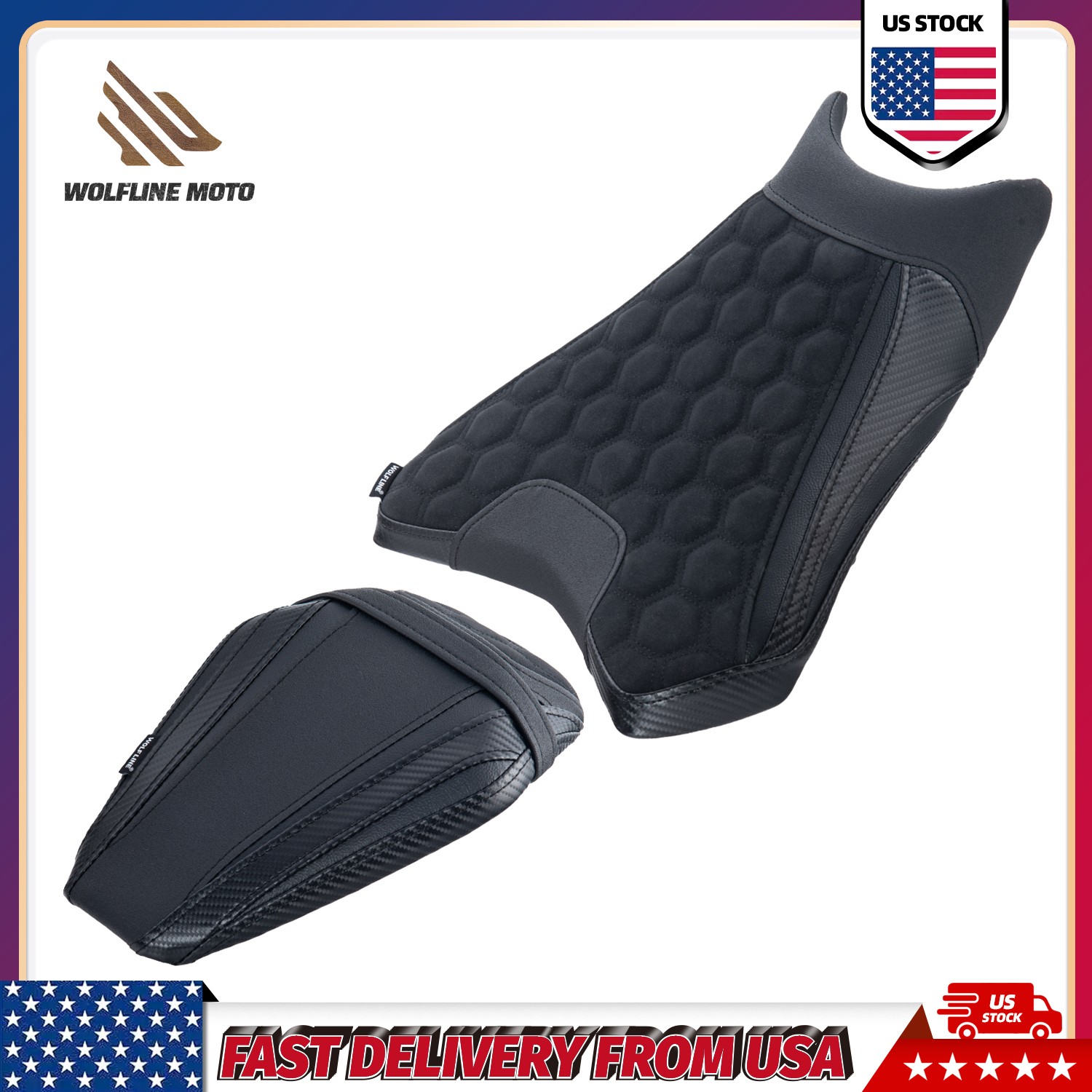 WOLFLINE Rider & Passenger Seat Set for Kawasaki ZX-6R 2019-2025 Comfort Cushion