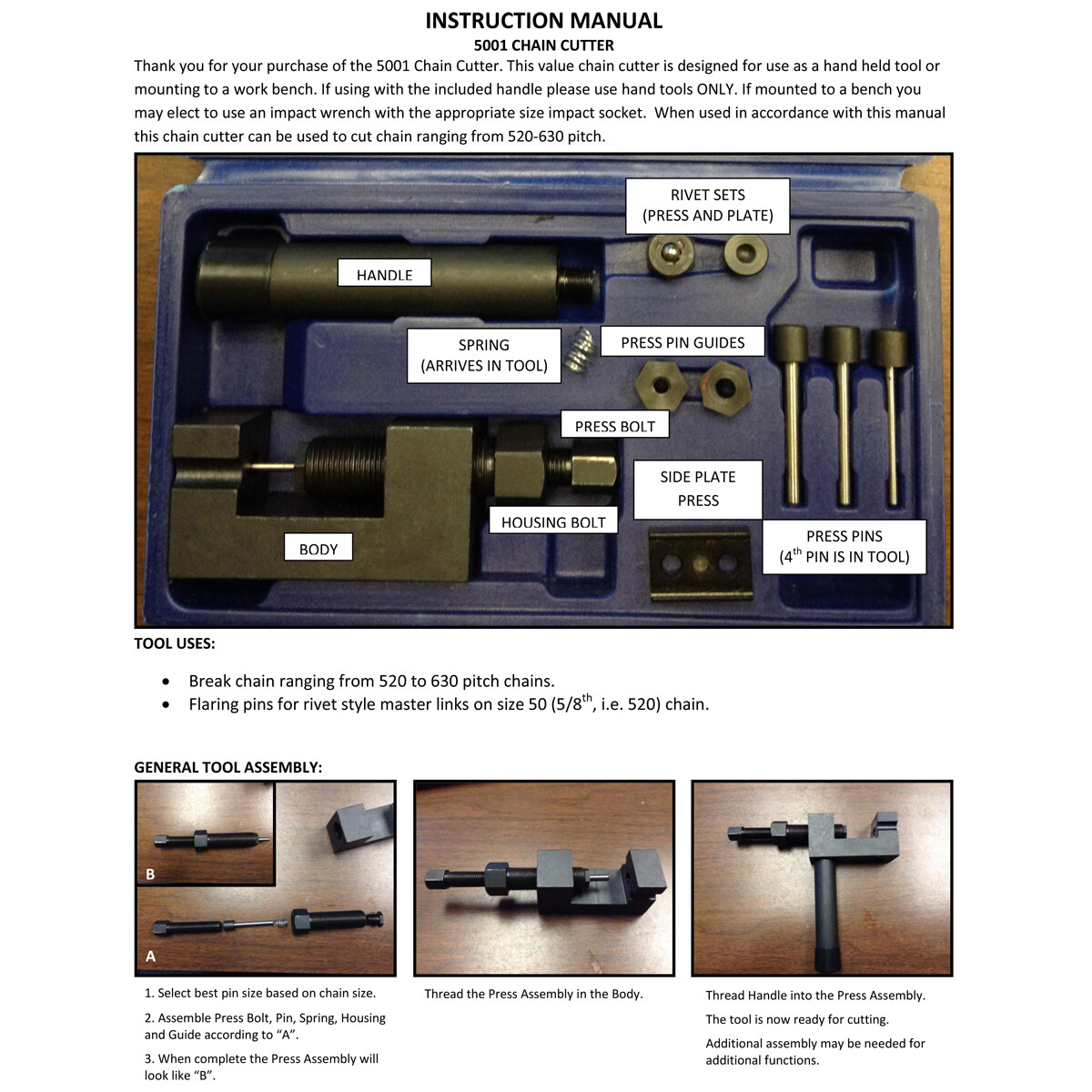 Deluxe Chain Breaker Kit Cutter Rivet Tool 520/525/530/630 Pitch ATV Motorcycle