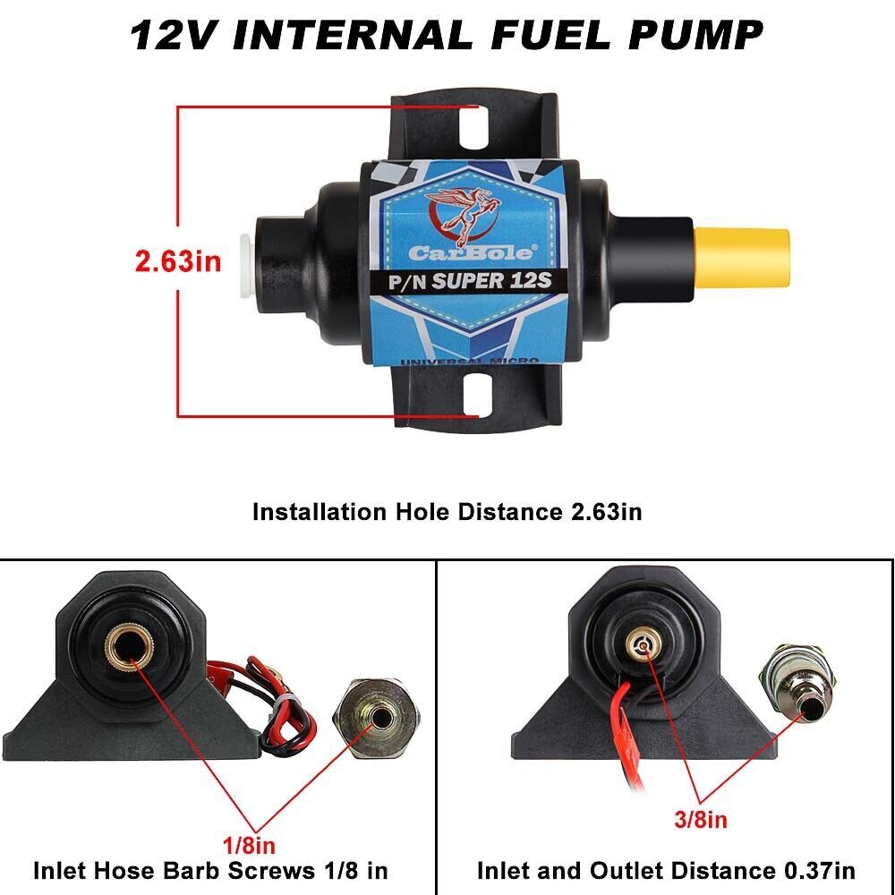 Universal 5-9PSI 3/8 12V Micro Fuel Pump Electric Gas Diesel Inline Low Pressure