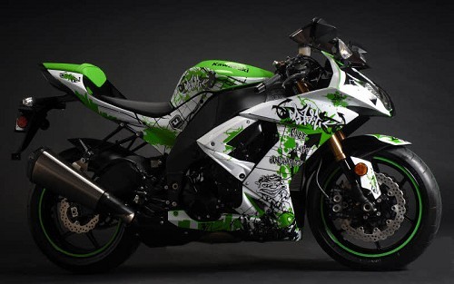 Flu Designs Kawasaki Graffiti Sport Bike Graphic Kit White/Green ZX10 2008-10
