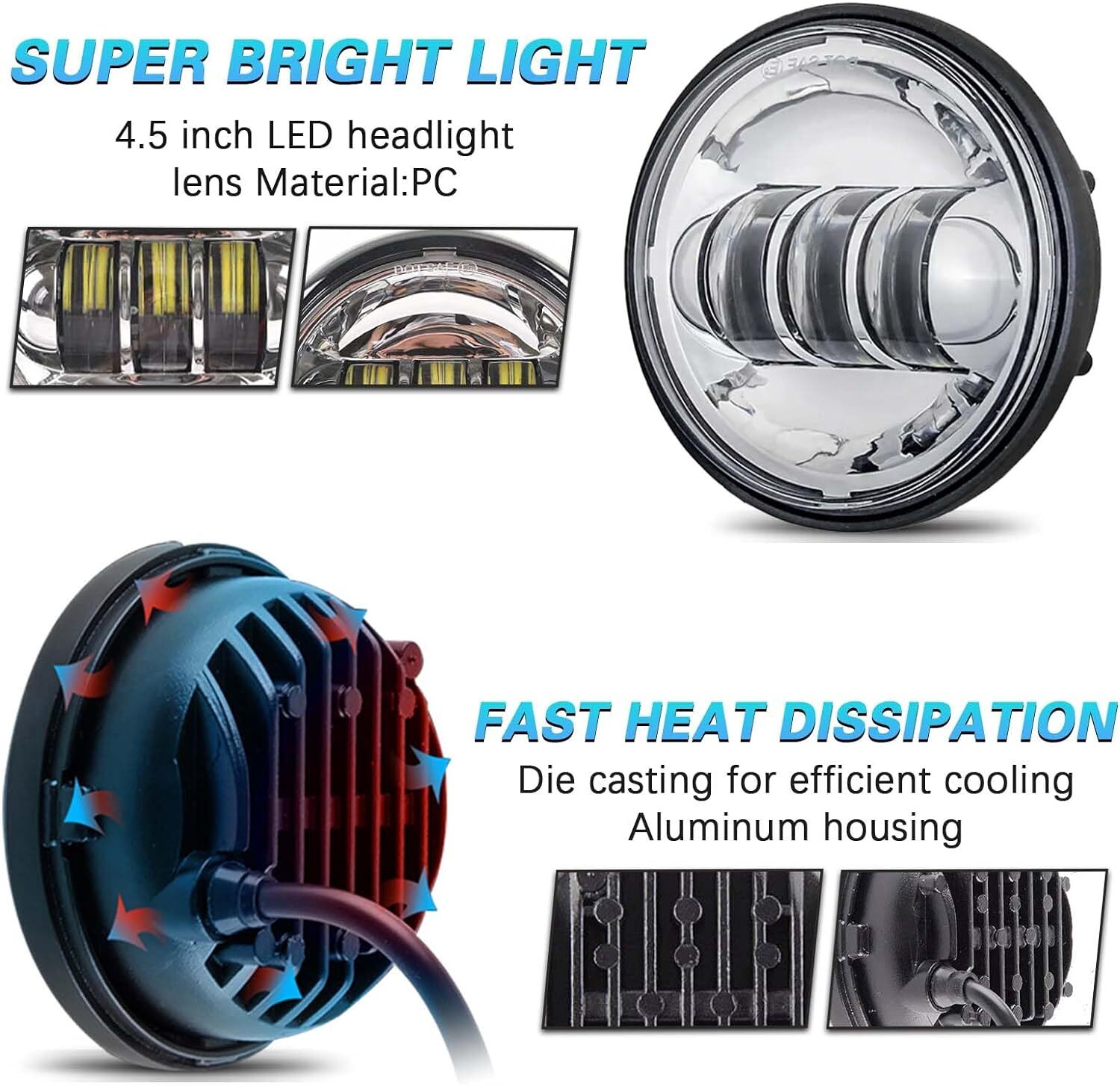 Pair 4.5” Inch Round LED Chrome Fog Lights Driving Lamp For Touring Dyna 12-16
