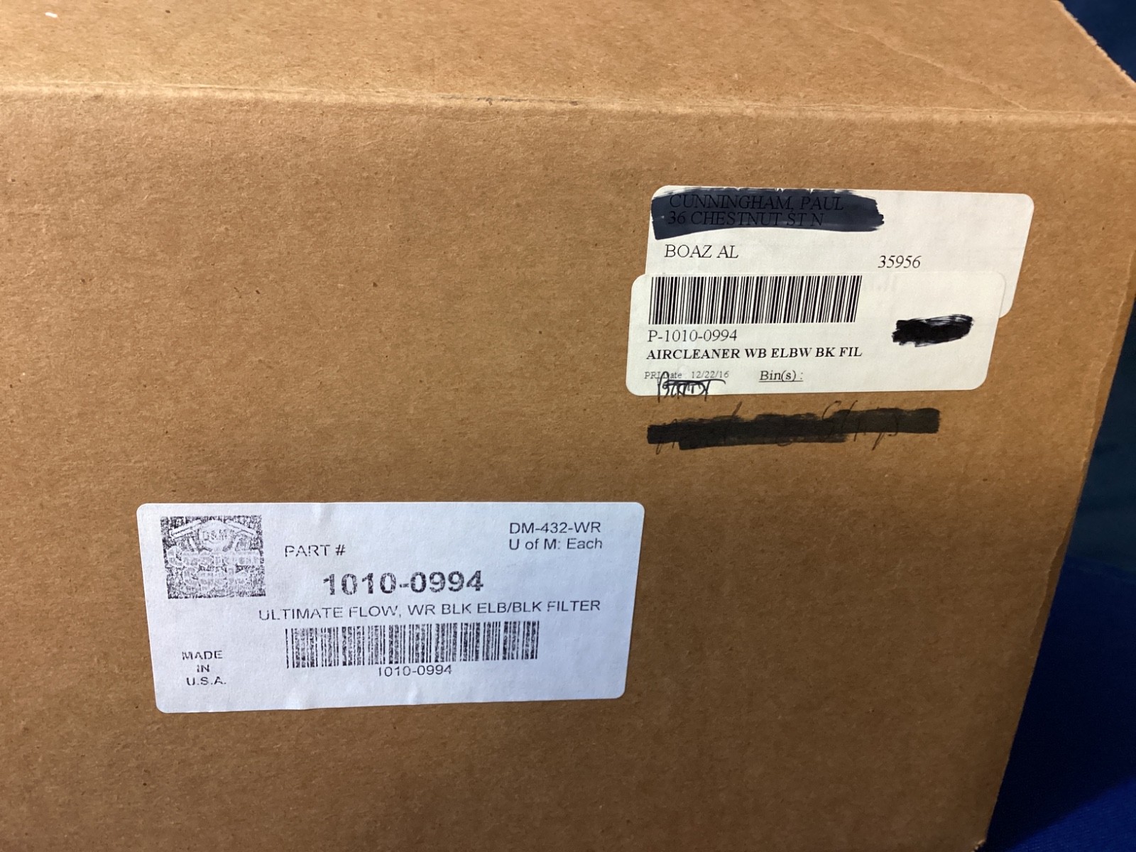 NEW open box D&M Custom Cycles Ultimate Flow Black Air Intake Filter, 1010-0994*