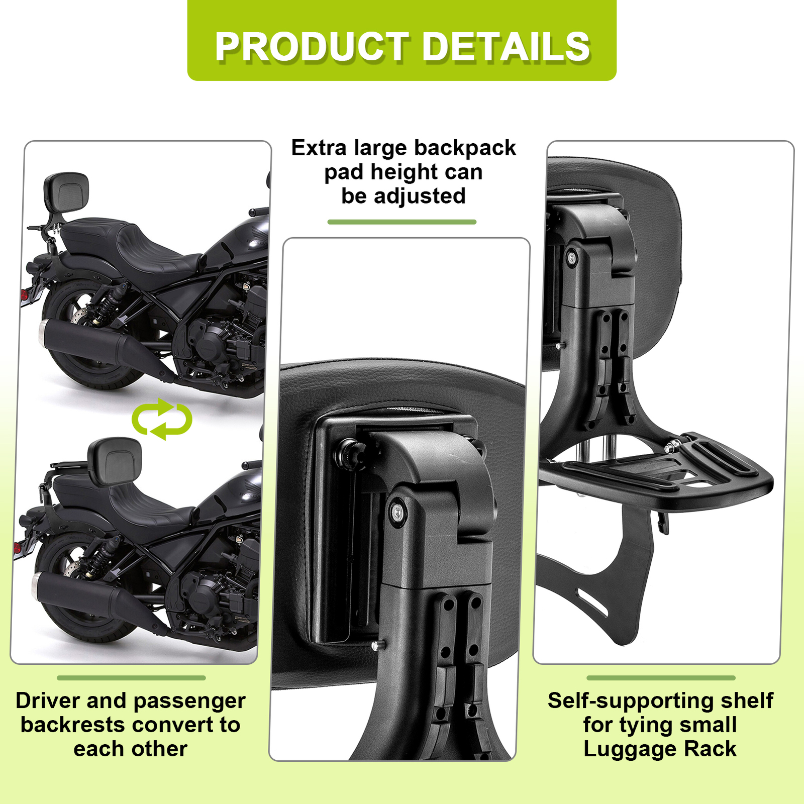 MOFUN Multi-Purpose Backrest Sissy bar For 2021-2024 Honda Rebel 1100 CM 1100