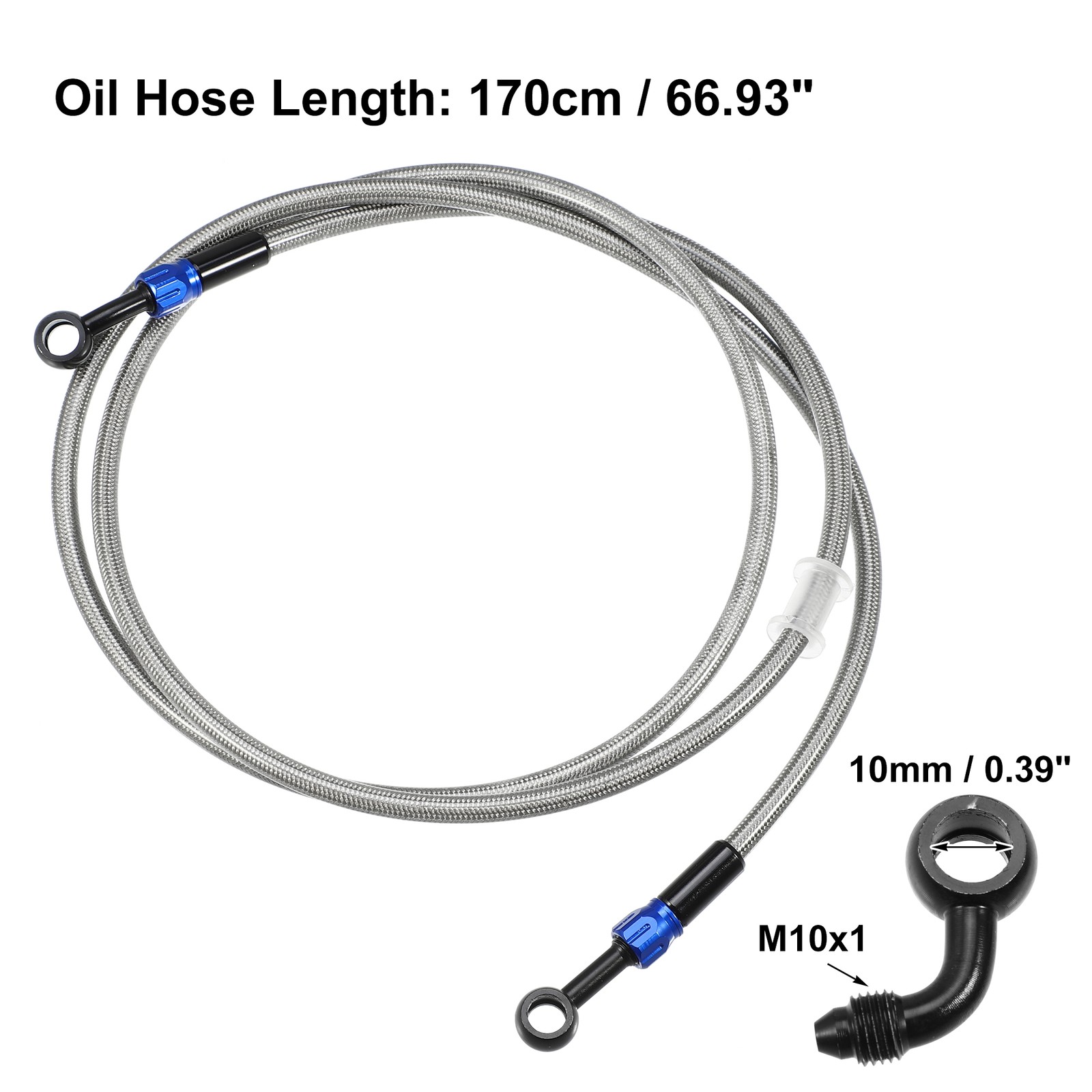 AN3 28 90 Degree Brake Hose Motorcycle Braided Line Tube 170cm Silver Tone