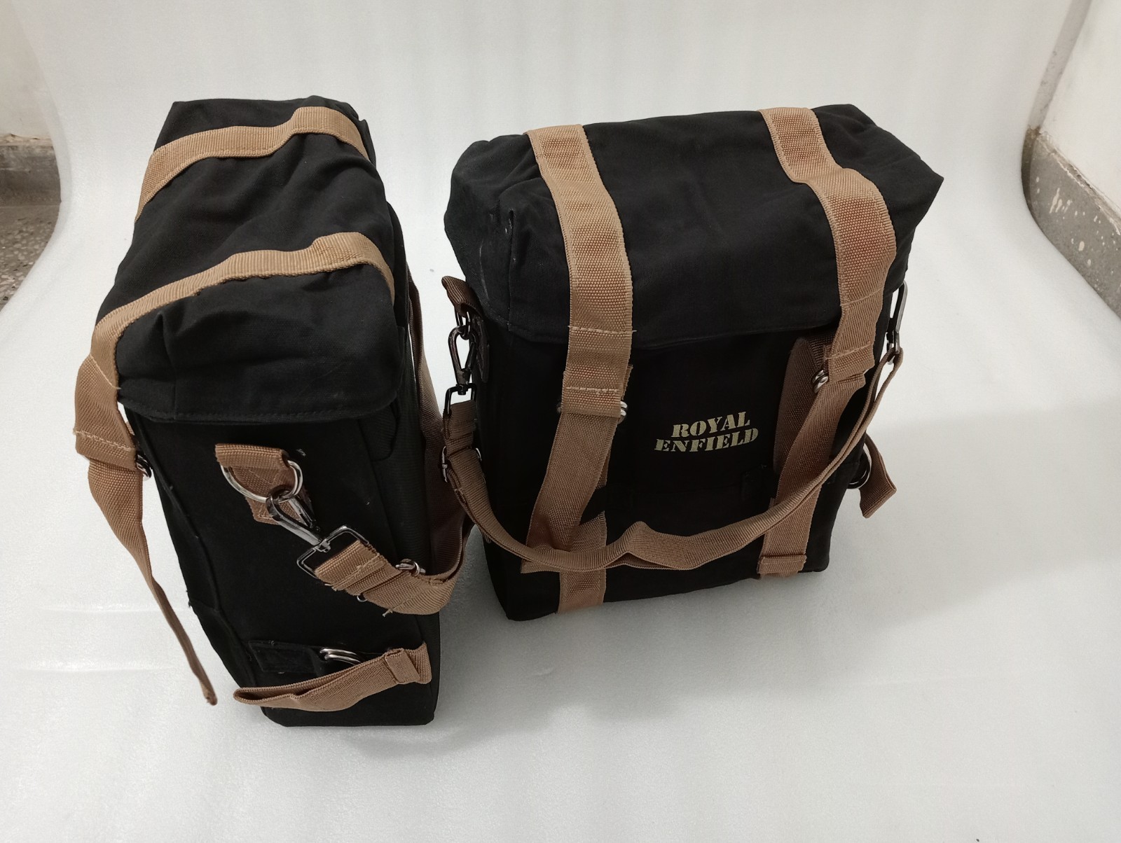 Fit ForRoyal Enfield Military Pannier Black Canvas Bags Pair For Classic 350/500