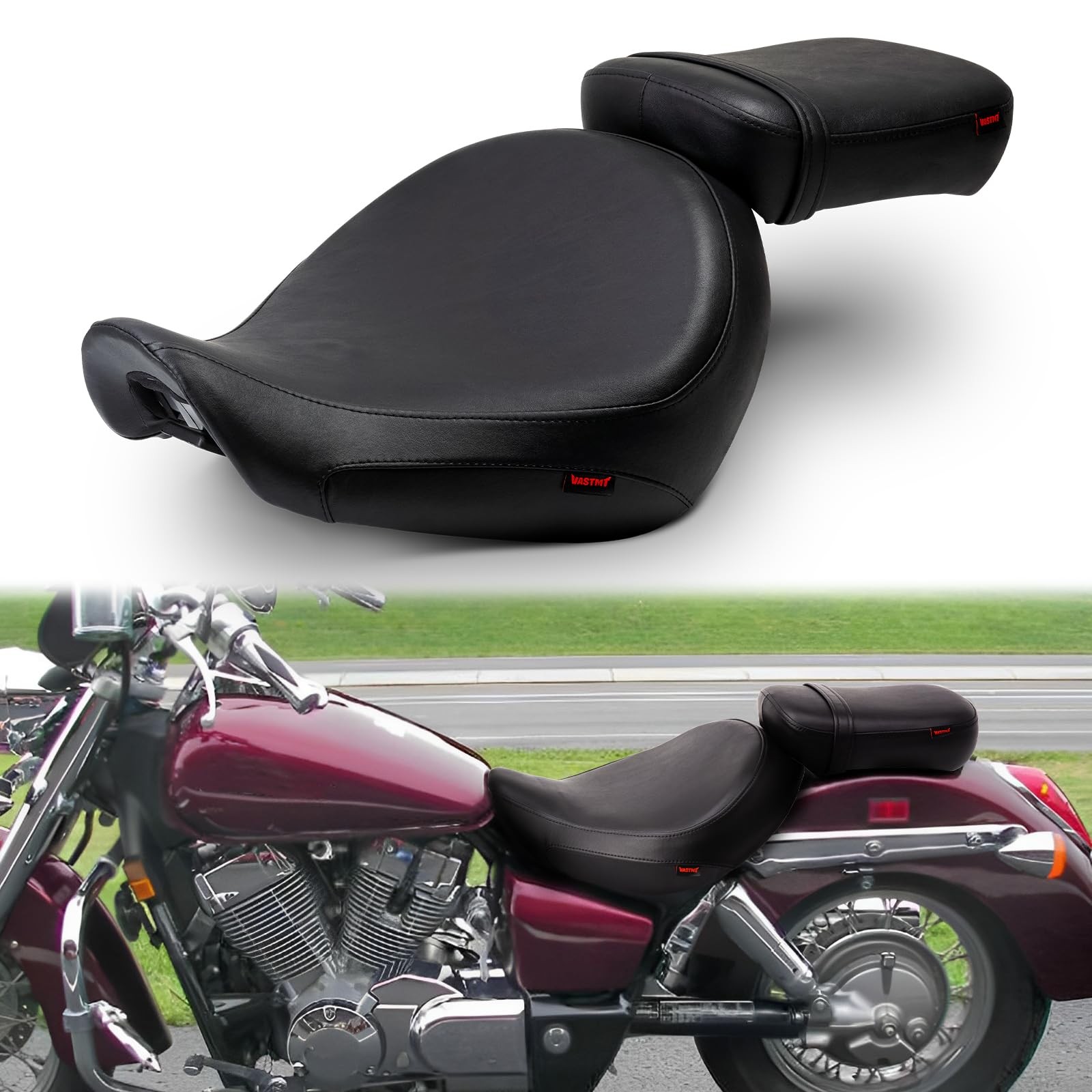 VASTMT Motorcycle Driver Passenger Seat Black Without Pattern Compatible