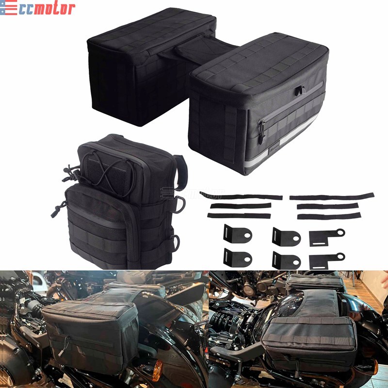 Black Nylon Saddlebags & Handlebar Bag For Harley Dyna FXD Street Bob Low Rider
