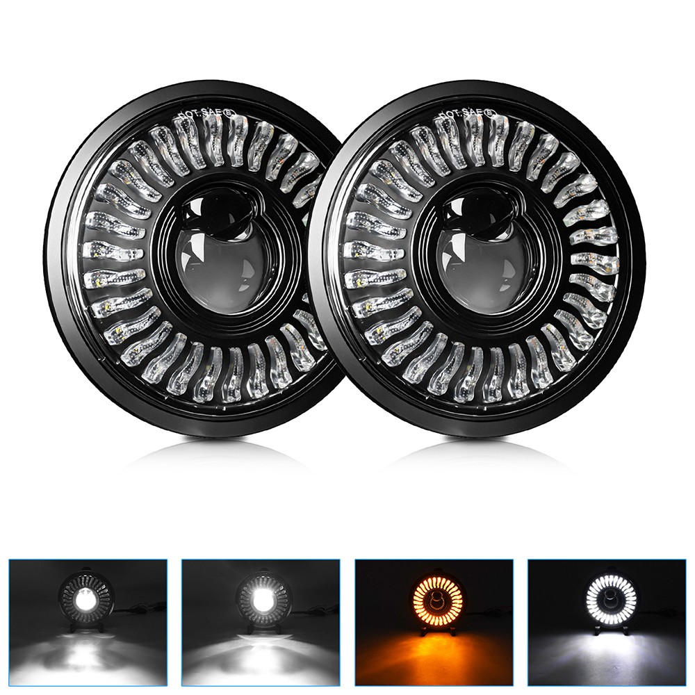 5.75 inch Round Motorcycle LED Headlight with DRL Amber Turn Signal Black NEW