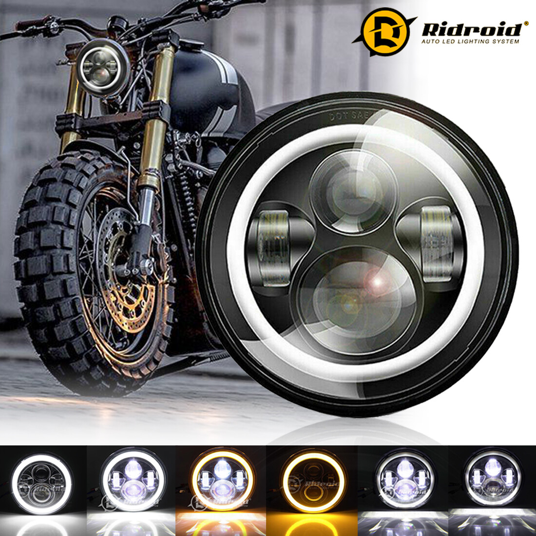 Round 7″ Inch LED Motorcycle Headlight w/ Halo For Triumph Scrambler Headlamp