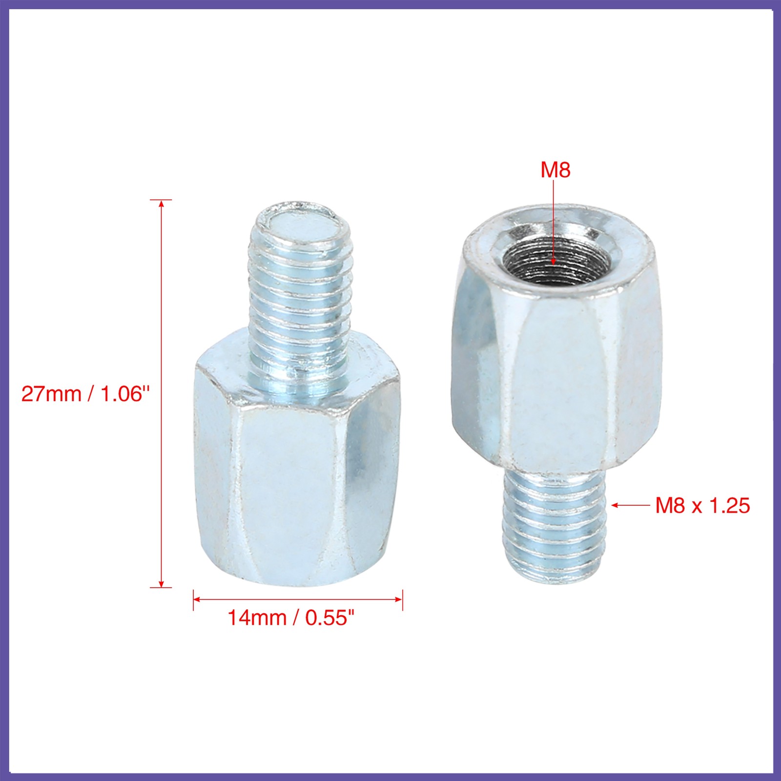 2 pcs 8mm RH to 8mm LH Rearview Mirrors Adapter Silver Tone for Motorcycle Bike