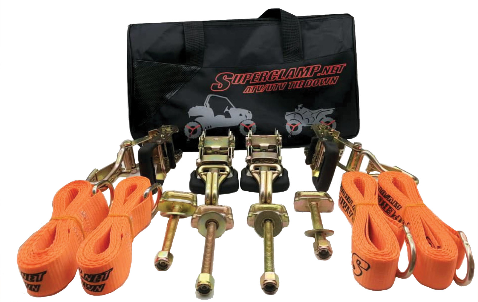Superclamp ATV UTV SXS HeavyDuty Tie Down Strap Kit For Tires Trailer Deck Mount