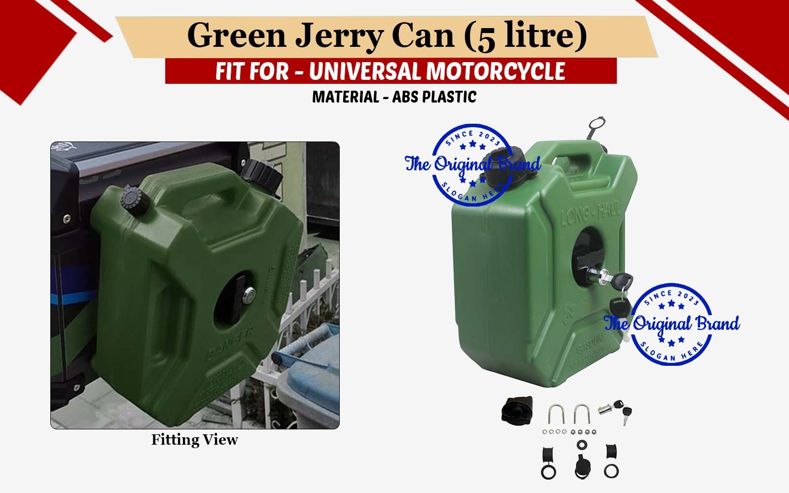 FIT FOR UNIVERSAL MOTORCYCLES “GREEN JERRY CAN 5 LITRE”