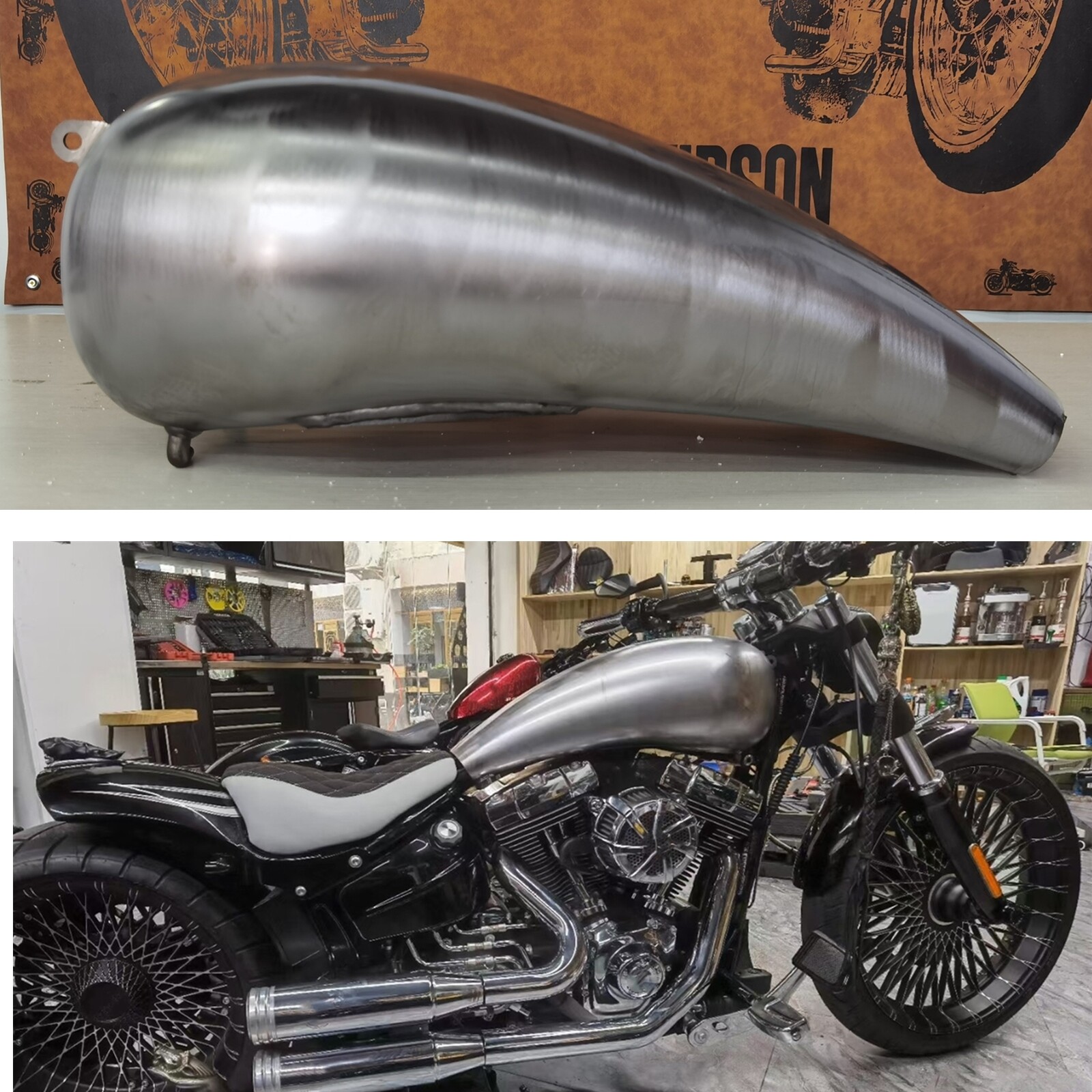 1x Silver Handmade Petrol Gas Fuel Tank For Harley Softail 2018-2022 2019 20 18L
