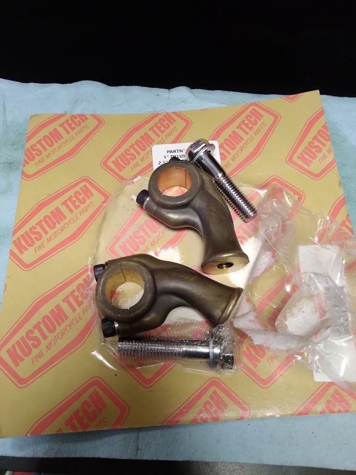 KUSTOM TECH DELUXE 1″ PULLBACK RAW BRASS HANDLEBAR RISERS 2.5″ 05-102