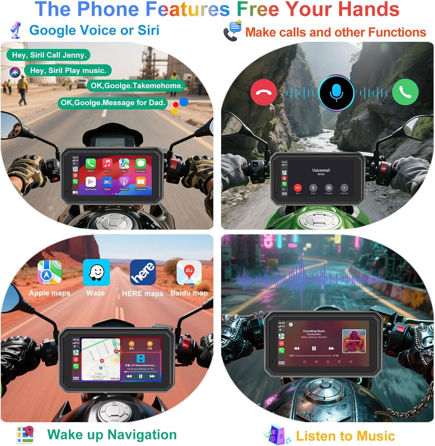 5.99″ Motorcycle GPS Navigation Android Auto CarPlay Touchscreen Wifi Camera
