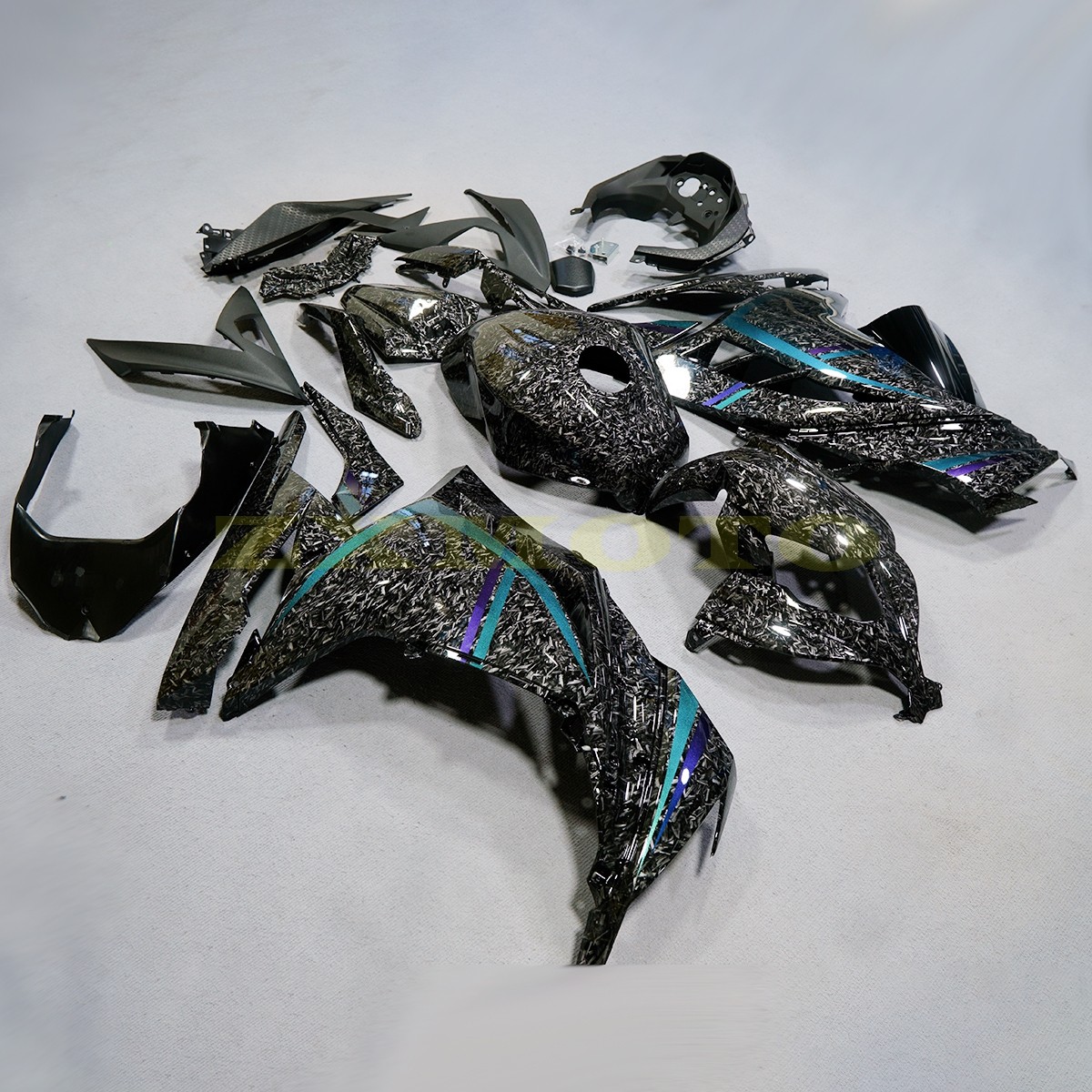 Forged Carbon Fiber & Green Purple Fairing Kit For Kawasaki Ninja 300 2013-2017