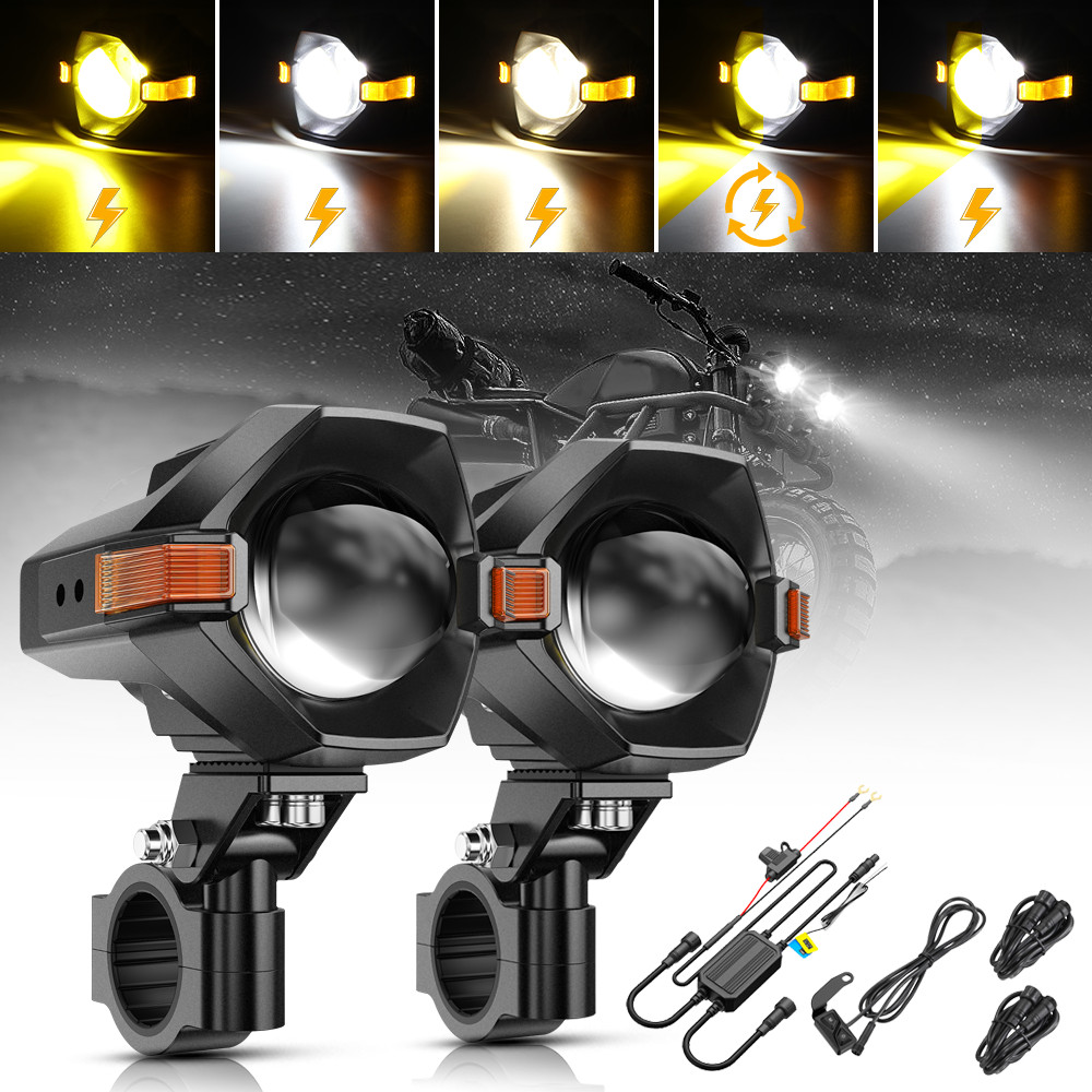 AUXBEAM 3Inch Motorcycle LED Spotlight Projector Headlight Dual Color Work Light