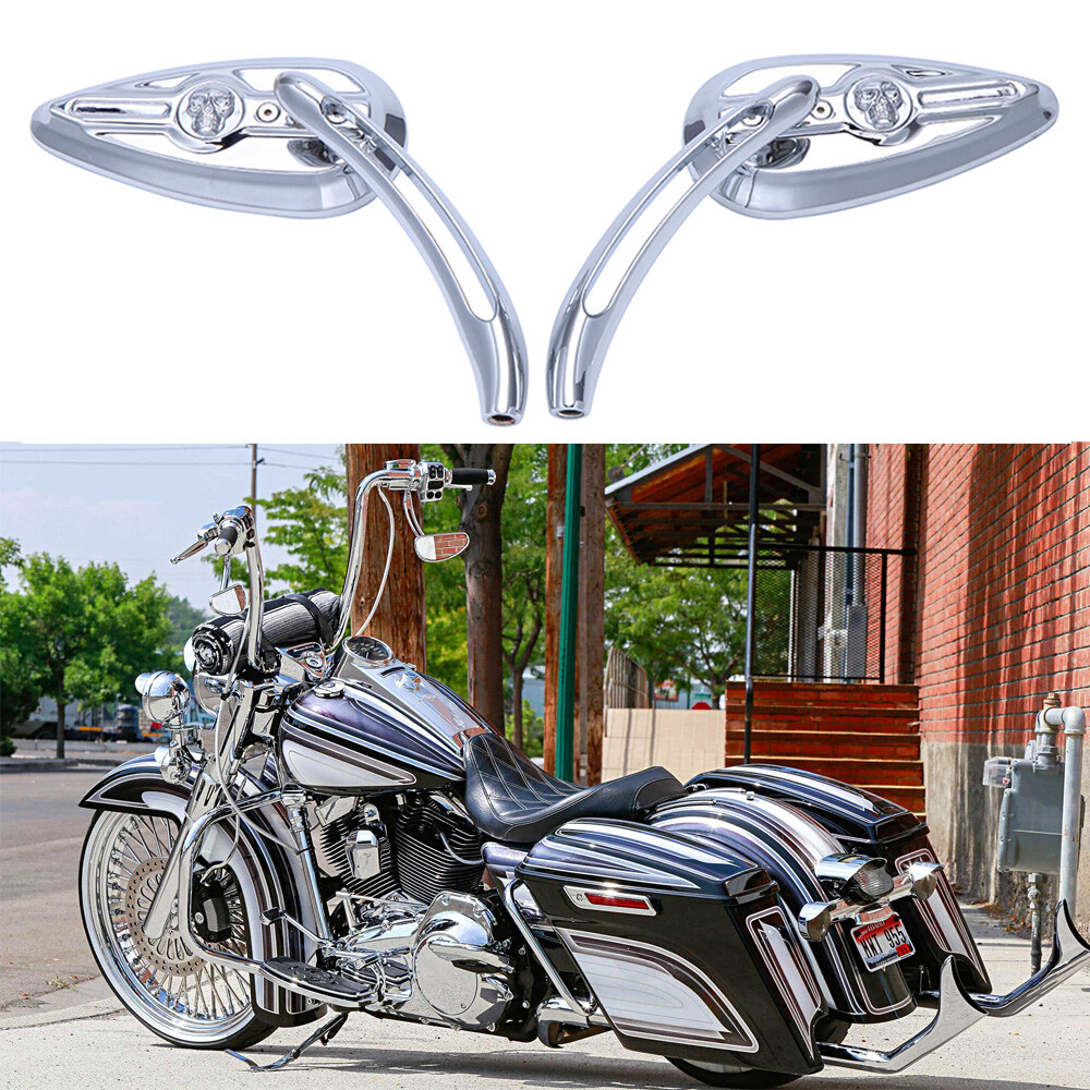 Chrome Motorcycle Skull Mirrors For Harley Davidson Road King Fatboy Softail US