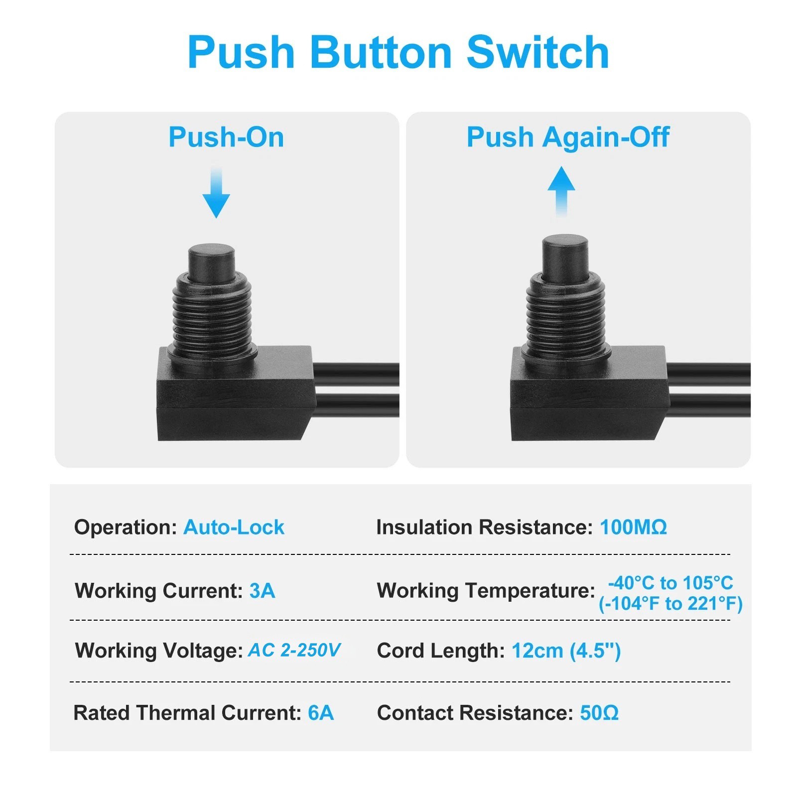 10Pcs Waterproof Push Button Switch IP67 4.5″ Cord for Outdoor LED Equipment