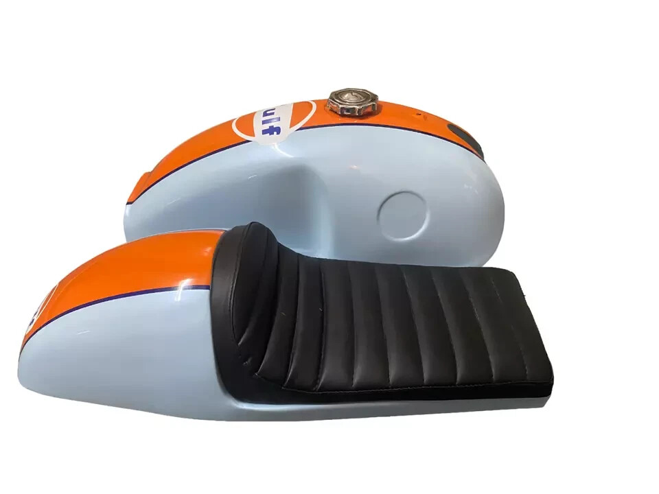Benelli Mojave Cafe Racer Light White & Orange Steel Petrol Tank +Seat |Fit For