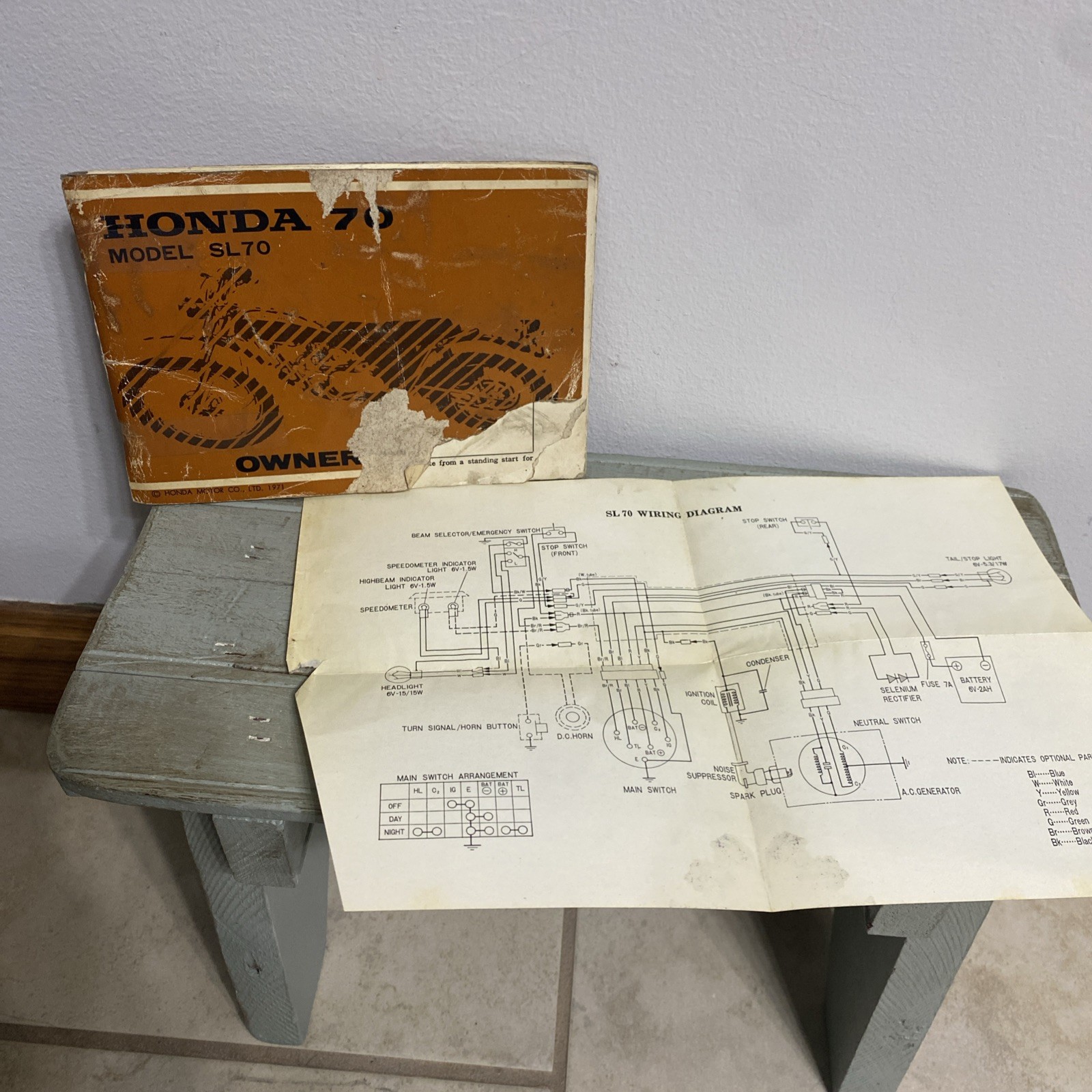 Vintage 1971 Honda SL70 Motosport Owner’s Manual Original OE Japan Ripped Cover