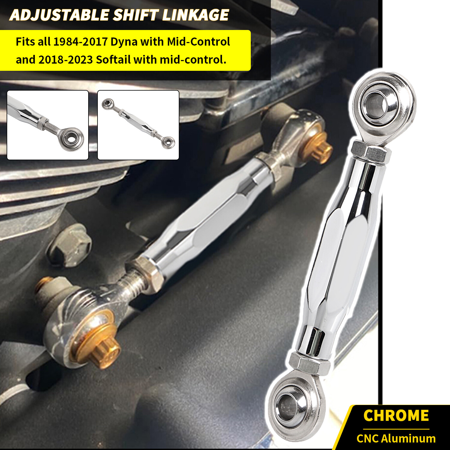Chrome CNC Mid-Control Shift Linkage Shifter Link For Harley Dyna Low Rider FXDL