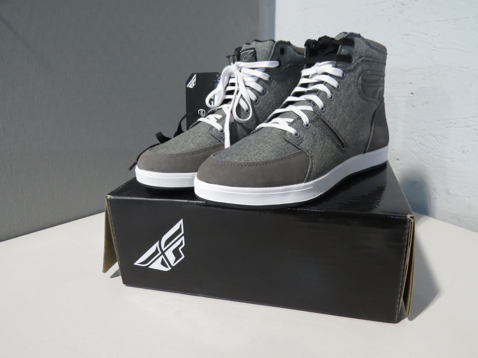 NEW Fly Racing M16 Textile Gray Canvas Motorcycle Riding Shoes Size 9 361-99409