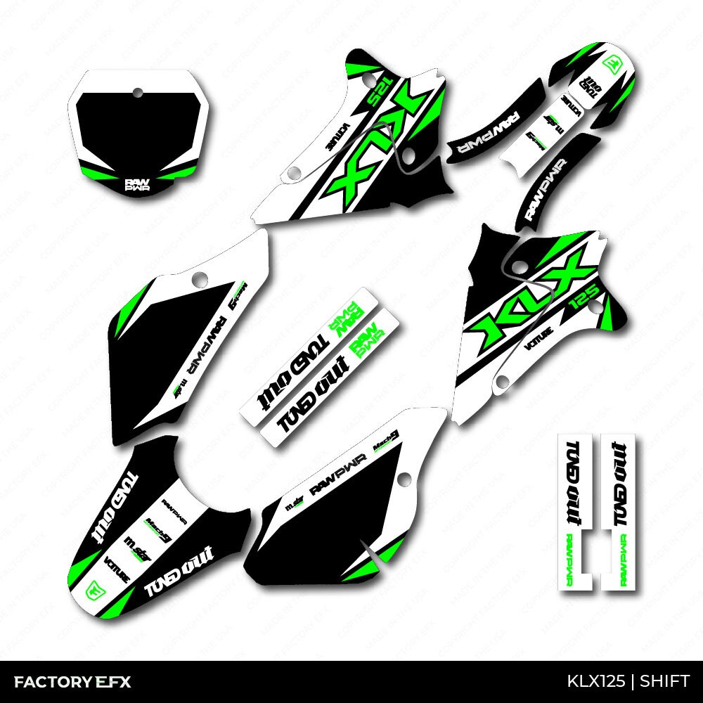Black & Green Shift Racing Graphics kit fits 03-07 Kawasaki KLX125 KLX 125 decal