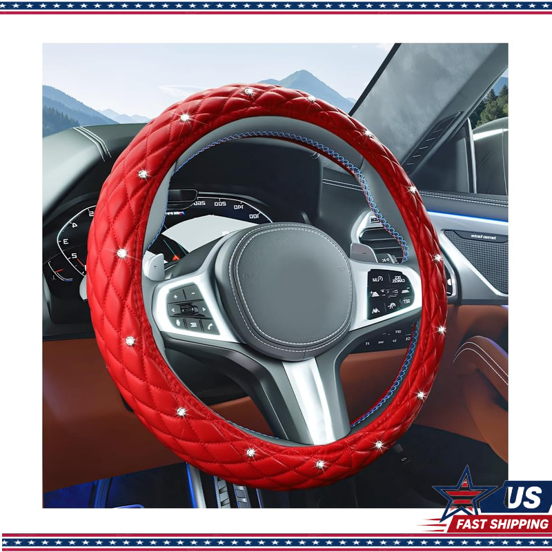 15 Inch Crystal Rhinestone Steering Wheel Cover Inner RingColor: Red
