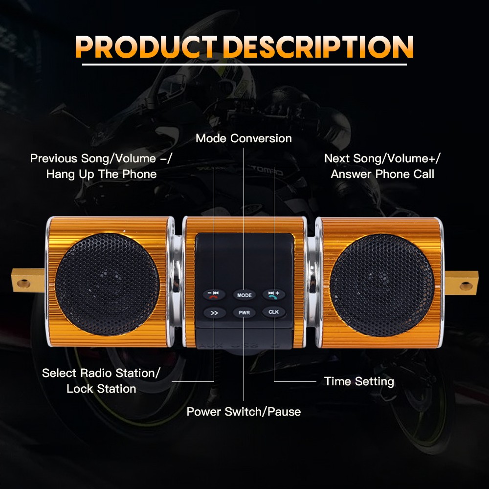 Waterproof Bluetooth Motorcycle Audio Stereo Speaker System MP3 USB AUX FM Radio
