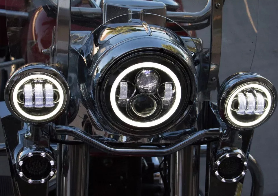 7″inch LED DRL Headlight + Passing Lights For Harley Davidson Touring Road King