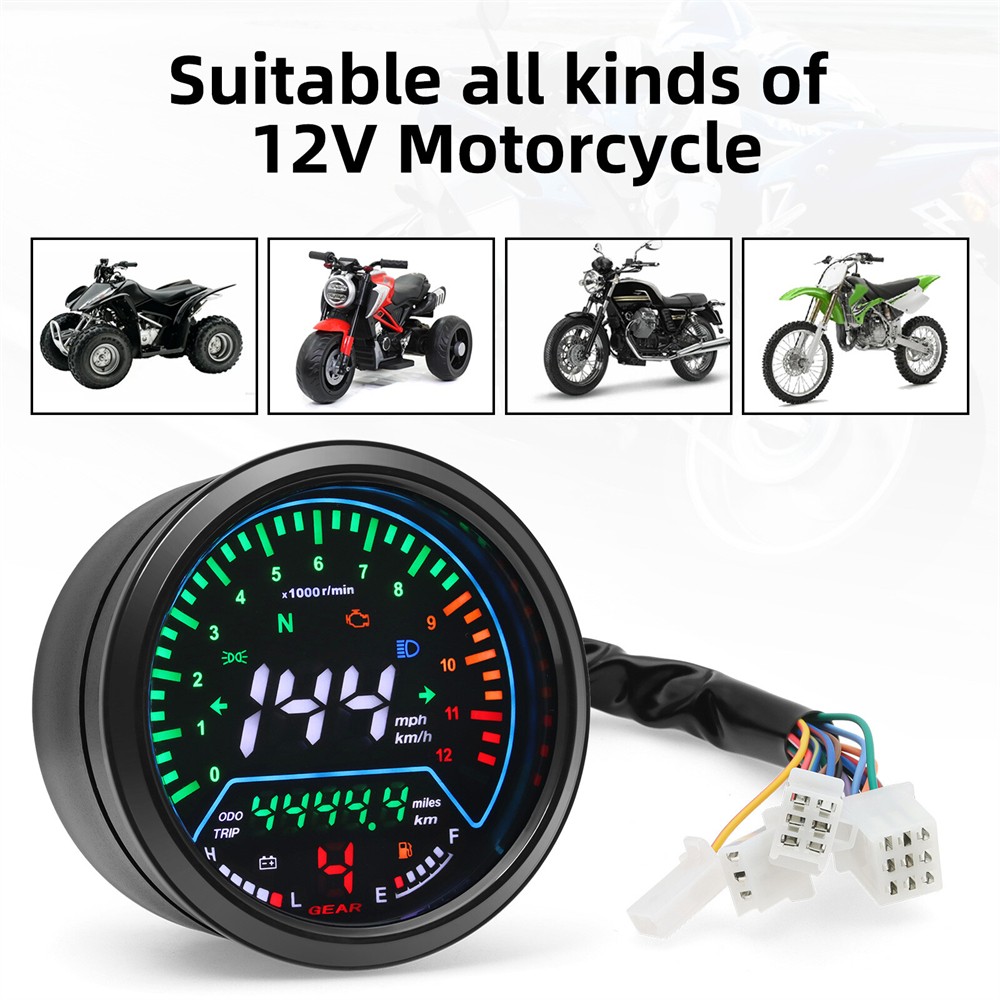 LCD Digital Motorcycle Speedometer Tachometer Odometer Gauge MPH KM/H Universal