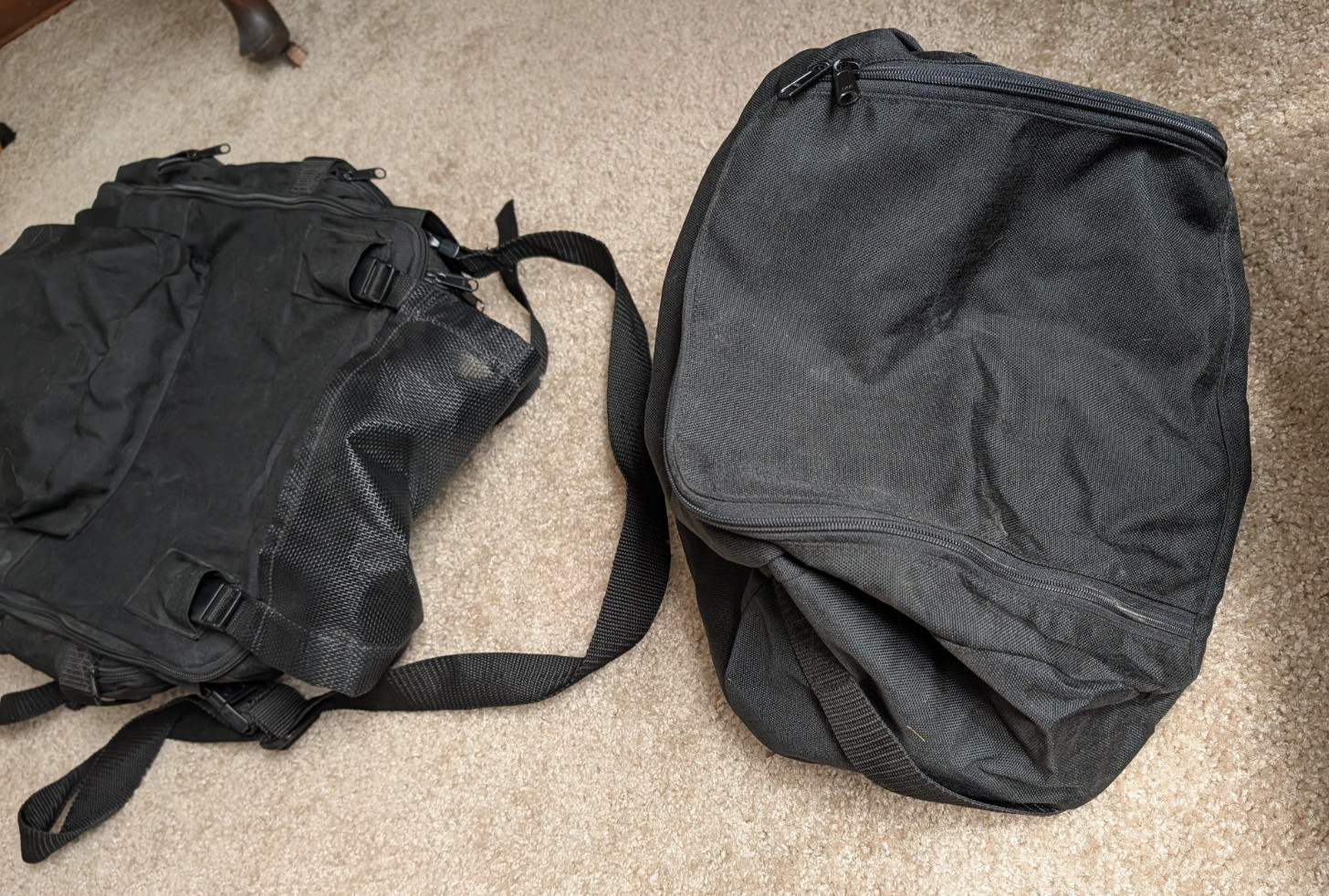 T-BAGS Expandable Black Canvas Motorcycle Travel Bags +Top Roll Bag + Bungee Net