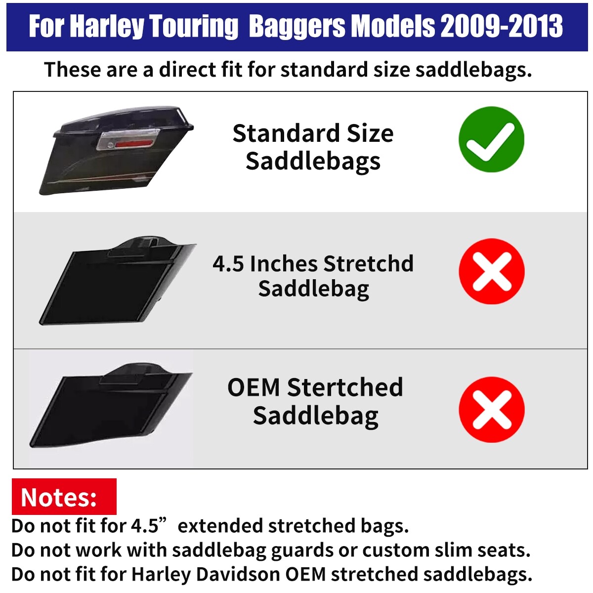 Vivid Black Stretched Extended Side Cover For Harley Touring Electra Street Road
